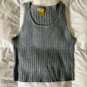 Medium Tone Gray Rib-Knit Cropped Sweater Tank Size Large
